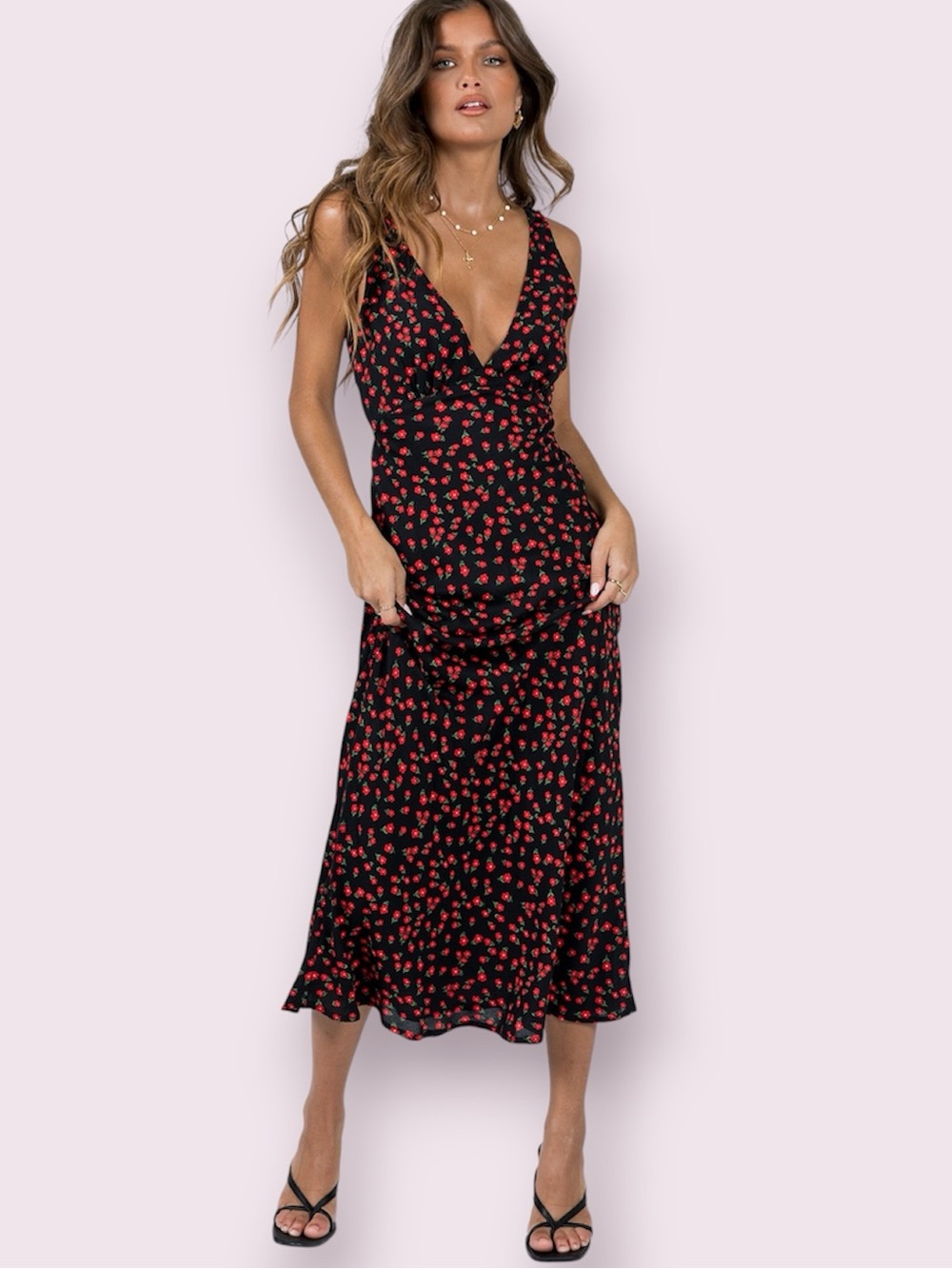Princess Polly Nellie Maxi Dress Sleeveless Black Red Floral Size 2
